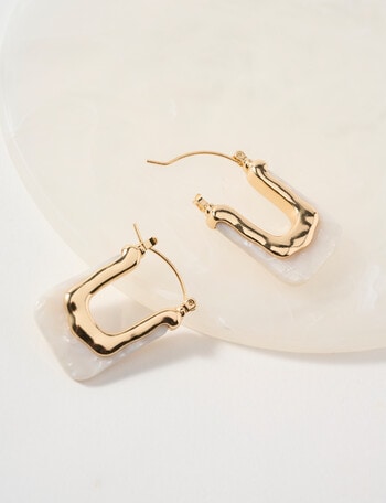 Whistle Accessories Rectangular Hoop Earrings, Marbled White product photo