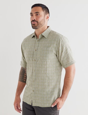Kauri Trail Linen Blend Short Sleeve Shirt, Sage product photo