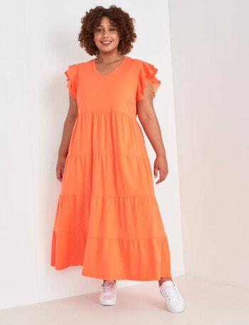 Studio Curve Maxi Dress with Broderie Sleeves, Orange product photo