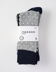Mazzoni Spots & Stripes Cotton Rich Dress Socks, 5-Pack, Navy & Grey product photo View 02 S