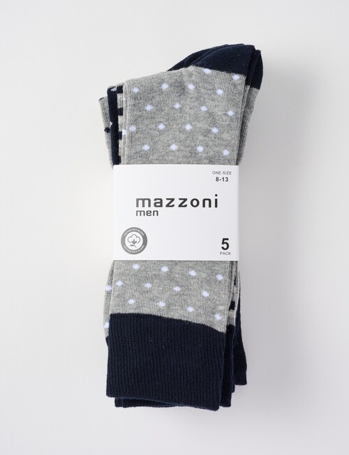 Mazzoni Spots & Stripes Cotton Rich Dress Socks, 5-Pack, Navy & Grey product photo View 02 L