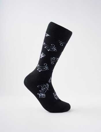 Mazzoni Cotton-Blend Music Notes Dress Sock, Black product photo