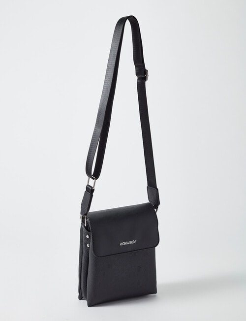 Pronta Moda Astrid Flap Crossbody Bag, Black product photo View 02 L