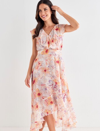 Whistle Spring Flowers Ruffle Wrap Dress, Peach product photo