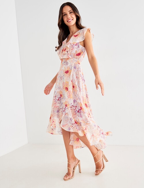 Whistle Spring Flowers Ruffle Wrap Dress, Peach product photo View 03 L
