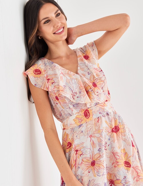 Whistle Spring Flowers Ruffle Wrap Dress, Peach product photo View 05 L