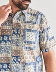 Kauri Trail Bandana Print Short Sleeve Slub Shirt, Sand product photo View 04 S