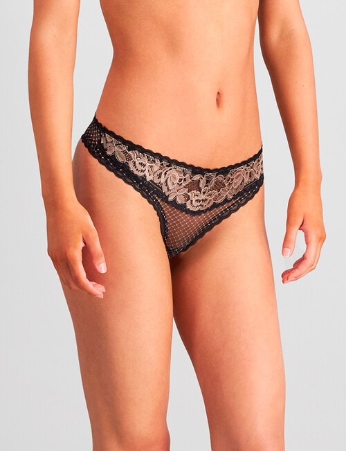 Me By Bendon Wynona Rose Thong Brief, Black & Rose Cameo, S-XL product photo View 03 L