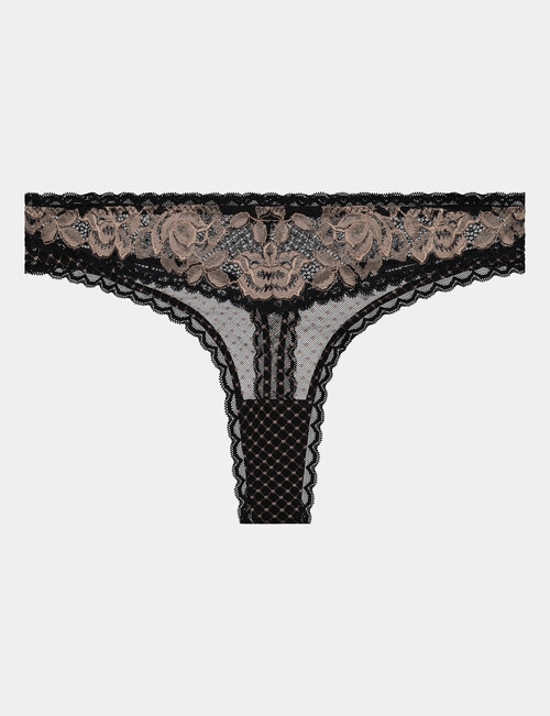 Me By Bendon Wynona Rose Thong Brief, Black & Rose Cameo, S-XL product photo View 04 L
