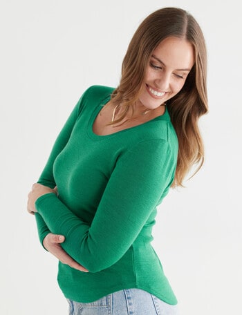 North South Merino Long Sleeve Scoop Neck Top, Emerald product photo