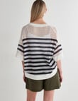 Mineral Opal Stripe Cotton Sweater, White & Midnight product photo View 02 S