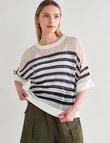Mineral Opal Stripe Cotton Sweater, White & Midnight product photo View 06 S
