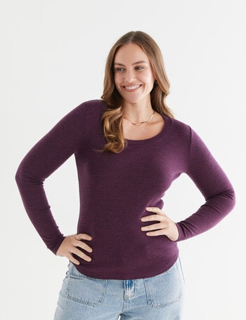 North South Merino Long Sleeve Scoop Neck Top, Blackcurrant product photo