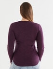 North South Merino Long Sleeve Scoop Neck Top, Blackcurrant product photo View 02 S