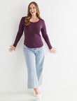 North South Merino Long Sleeve Scoop Neck Top, Blackcurrant product photo View 03 S