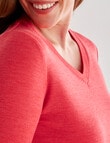 North South Merino Merino Long Sleeve V-Neck Top, Red Rose product photo View 04 S