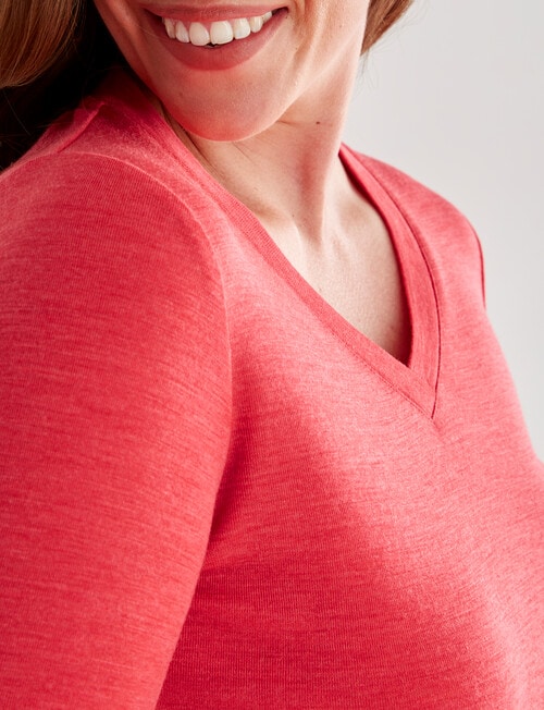 North South Merino Merino Long Sleeve V-Neck Top, Red Rose product photo View 04 L