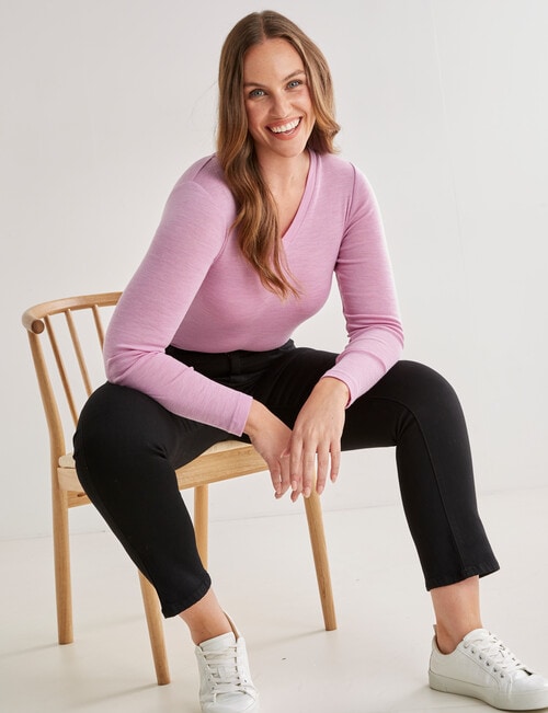 North South Merino Merino Long Sleeve V-Neck Top, Lavender product photo View 03 L