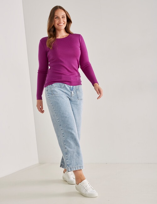North South Merino Merino Long Sleeve Round Neck Top, Purple Ink product photo View 03 L