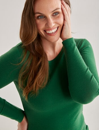 North South Merino Merino Long Sleeve Round Neck Top, Leaf Green product photo
