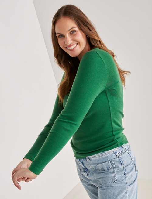 North South Merino Merino Long Sleeve Round Neck Top, Leaf Green product photo View 04 L