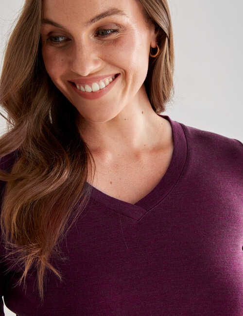 North South Merino Merino Long Sleeve V-Neck Top, Berry Marle product photo View 04 L