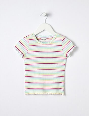 Mac & Ellie Stripe Rainbow Short Sleeve Rib Tee, Vanilla product photo