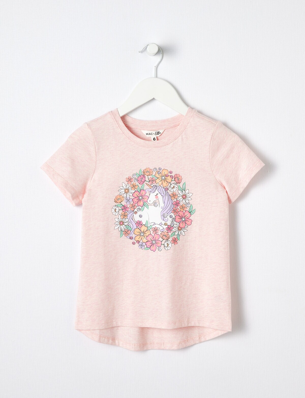 Mac & Ellie Unicorn Flora Short Sleeve Tee, Pink Marle Tops
