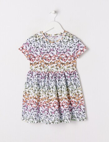 Mac & Ellie Rainbow Butterflies Short Sleeve Knit Dress, White product photo