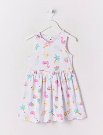 Mac & Ellie Summer Print Sleeveless Knit Dress, White product photo