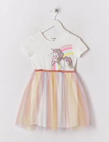 Mac & Ellie Unicorn Ombre Short Sleeve Tulle Dress, Vanilla product photo