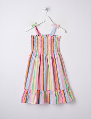 Mac & Ellie Multi Stripe Linen Blend Shirred Dress, Pink product photo