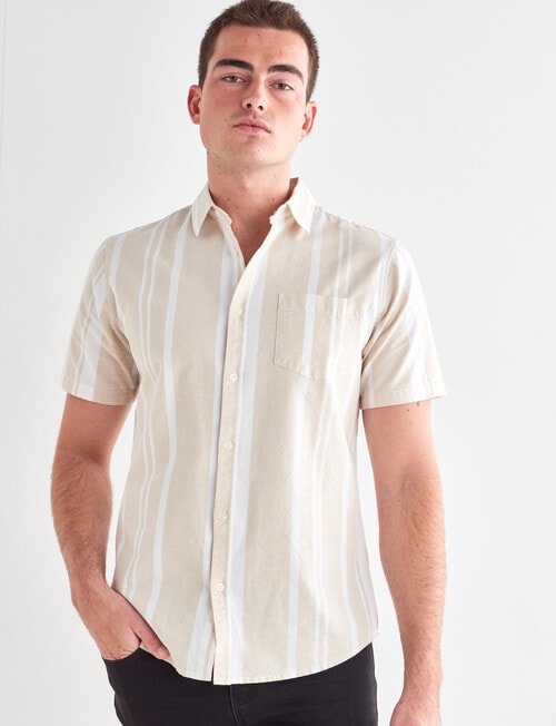 Tarnish Stripe Short Sleeve Shirt, Sand product photo View 05 L