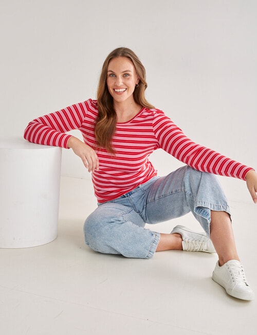 North South Merino Long Sleeve Top, Petal & Cherry Stripe product photo View 03 L