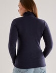 North South Merino Merino Roll Neck Top, Deep Blue product photo View 02 S