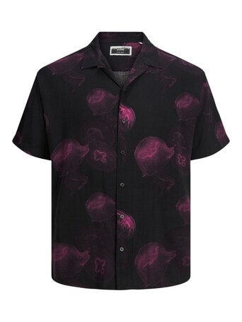 Jack & Jones Coun Natural Reggie Resort Shirt, Black & Pink product photo