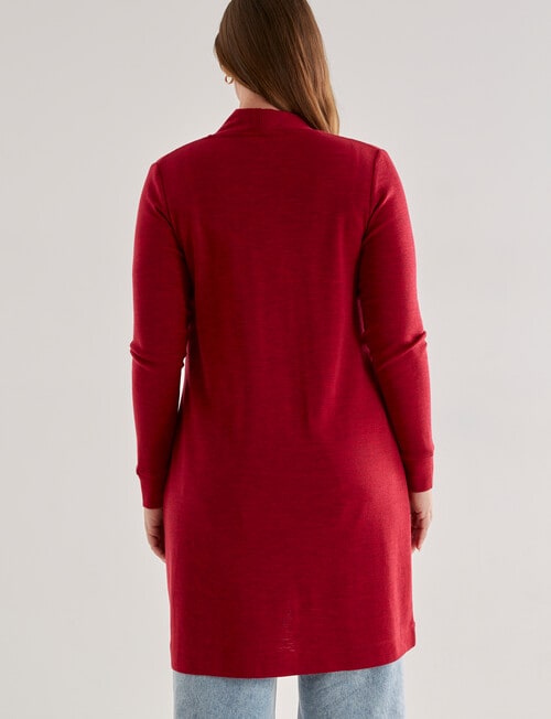 North South Merino Longline Cardigan, Ruby product photo View 02 L