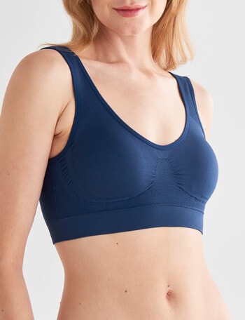 Lyric Seamfree Crop Top with Removable Pads, Navy Teal, 8-22 product photo