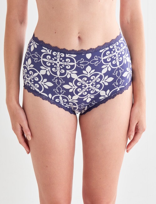 Lyric Tile Print Full Briefs, 4-Pack, Blue, 10-26 product photo View 02 L