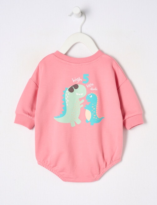 Teeny Weeny Late Summer Dino Print Terry Bodysuit, Salmon product photo View 02 L