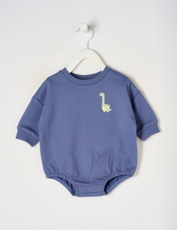 Teeny Weeny Dino Long Sleeve Terry Bodysuit, Airforce Blue product photo