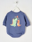 Teeny Weeny Dino Long Sleeve Terry Bodysuit, Airforce Blue product photo View 02 S