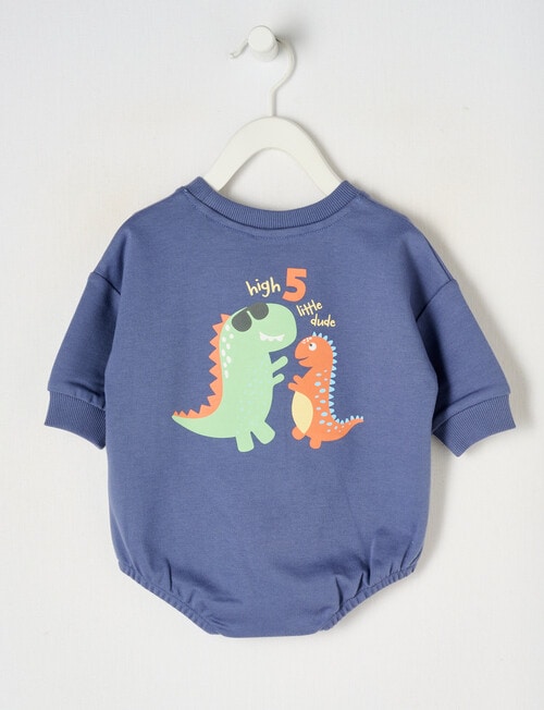 Teeny Weeny Dino Long Sleeve Terry Bodysuit, Airforce Blue product photo View 02 L