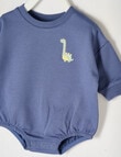 Teeny Weeny Dino Long Sleeve Terry Bodysuit, Airforce Blue product photo View 03 S
