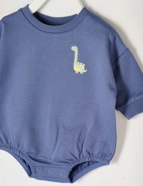 Teeny Weeny Dino Long Sleeve Terry Bodysuit, Airforce Blue product photo View 03 L