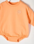 Teeny Weeny Smile Long Sleeve Terry Bodysuit, Orange Sorbet product photo View 03 S