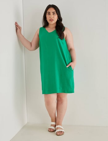 Studio Curve Linen Blend Shift Dress, Green product photo