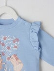 Teeny Weeny Frilled-Sleeve Bunny Fleece Sweatshirt, Dusty Blue product photo View 02 S