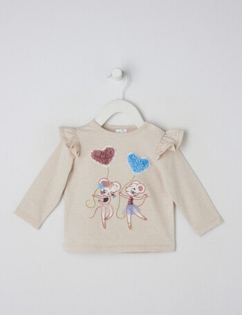 Teeny Weeny Tabitha Mouse Dancing Frilled Tee, Oat product photo