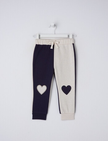Teeny Weeny Contrast Heart Track Pant, Navy & Oat product photo